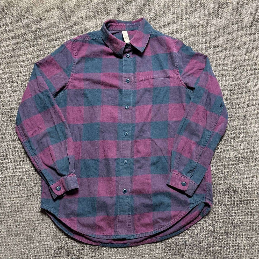 Lululemon Flannel Button Down‎ Womens 4 Purple Teal Plaid Buffalo Check Shirt